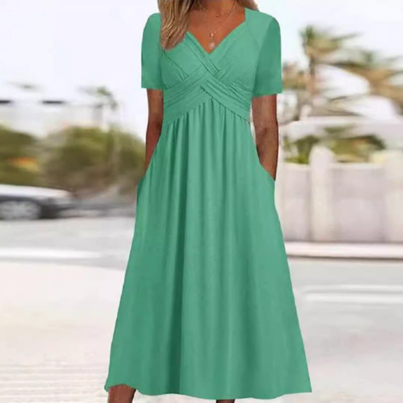 ✨ Women’s V-Neck Short Sleeve Long Dress 🌸 Elegant Flowing Fit, Comfortable Fabric & Effortless Everyday Style