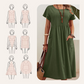 👗【S-4XL】Rochie plisată pentru femei cu mâneci scurte și buzunare