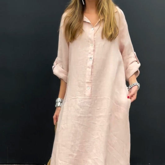 Rochie maxi de vară din amestec de bumbac și in