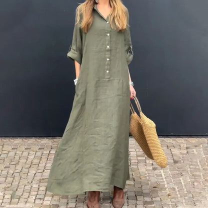 Rochie maxi de vară din amestec de bumbac și in