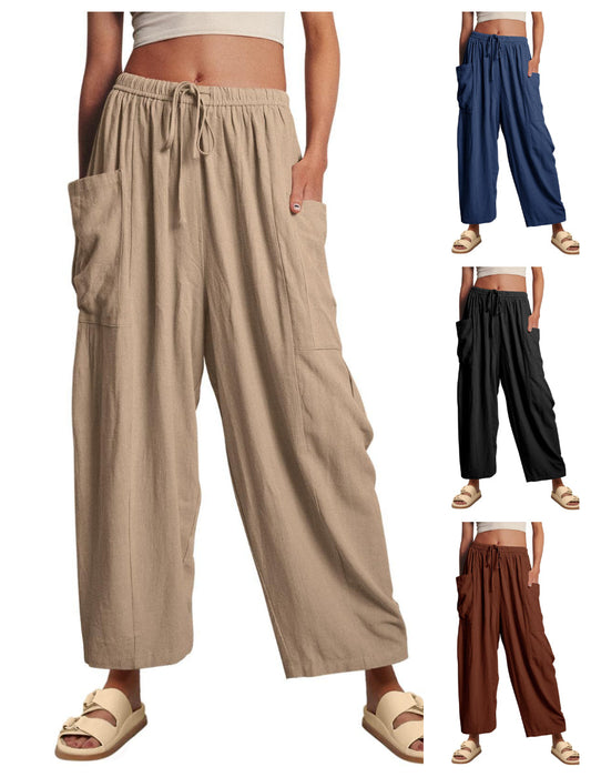 🍁Pantaloni cu talie înaltă din bumbac ușor