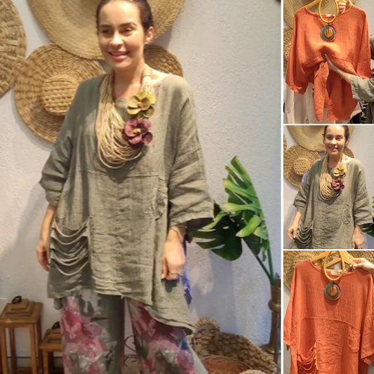 🌺Top din in cu buzunare laterale pentru femei cu croială lejeră