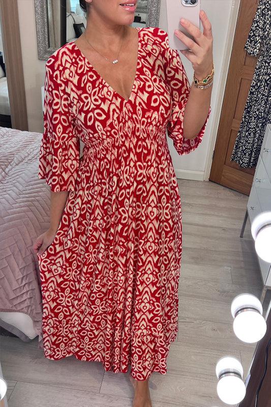 (🔥Vânzare fierbinte - 48% OFF🔥)Rochie lungă cu decolteu în V cu imprimare casual