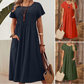 👗【S-4XL】Rochie plisată pentru femei cu mâneci scurte și buzunare