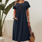 👗【S-4XL】Rochie plisată pentru femei cu mâneci scurte și buzunare