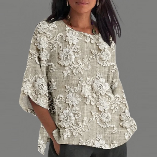Tricou lejer cu mâneci 3/4 cu imprimeu floral 3D