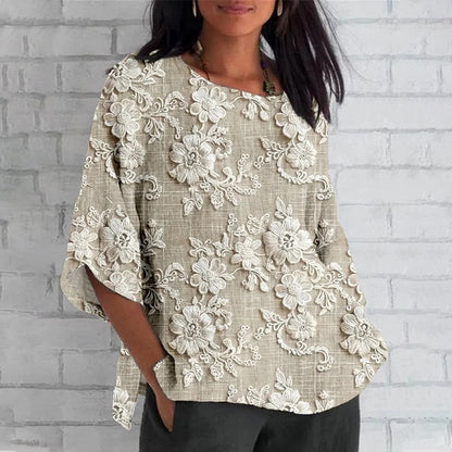 Tricou lejer cu mâneci 3/4 cu imprimeu floral 3D