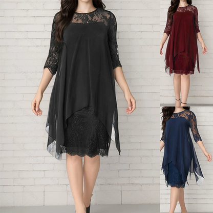 Rochie elegantă pentru femei cu tiv asimetric și suprapunere din dantelă🌺