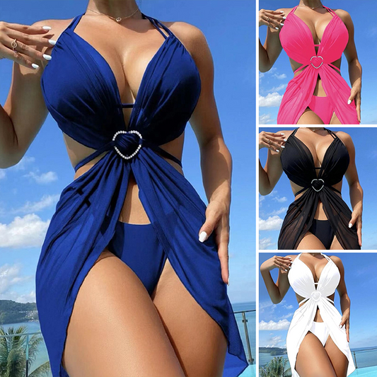 Culoare solidă Bikini trei piese fără spate