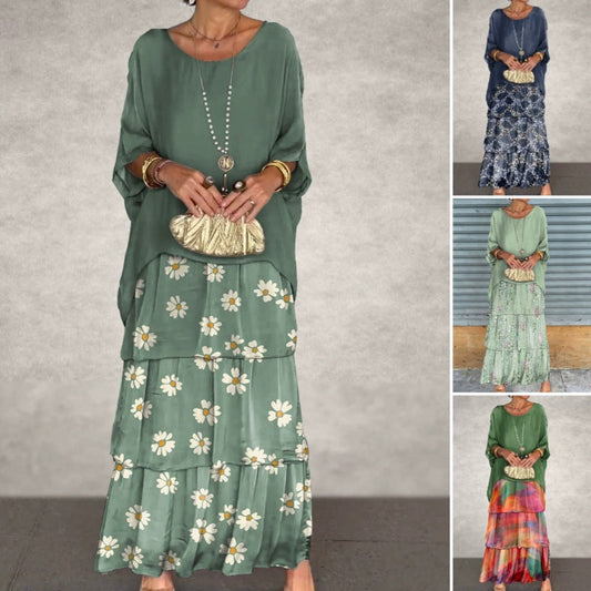 Rochie lungă cu guler rotund elegant