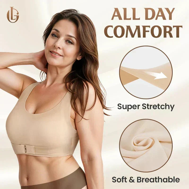 ⚡ Front-Close Cross-Back Support Bra – Wireless Comfort & All-Day Support 💕