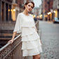 Rochie elegantă pentru femei, cu mâneci cu volane suprapuse