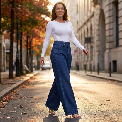 💖👖 Blugi cu talie înaltă și picior larg pentru femei