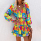 Rochie mini cu decolteu în V, mâneci lungi și volane la tiv, pentru femei