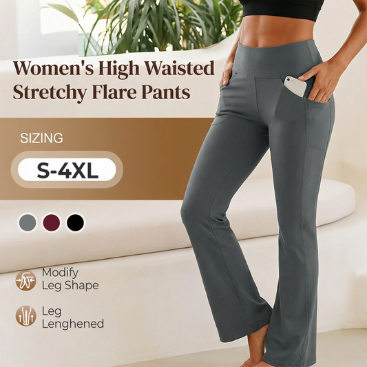 Pantaloni evaza elastici cu talie înaltă pentru femei