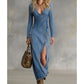 👗Esențiale de modă: 60% reducere pentru o perioadă limitată🔥 Women's Long Sleeve V-Neck Maxi Dress – Soft Fabric, Bodycon Fit & Elegant High Slit 💫💃