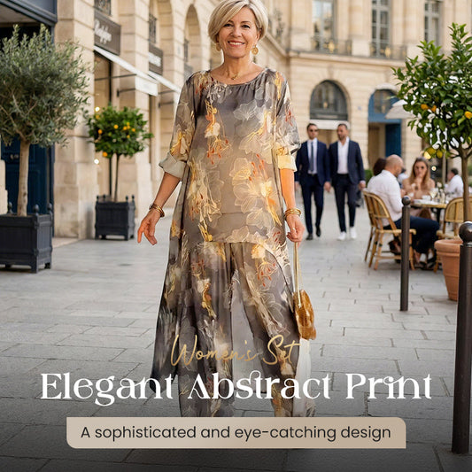 Set din două piese pentru femei, din șifon, cu imprimeu vintage