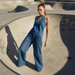 Set casual pentru femei compus din un top cu gât halter și pantaloni cu croi larg