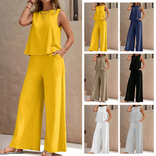 Set de două piese din bumbac și in pentru femei