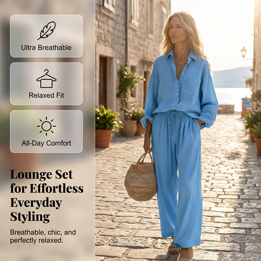 Set de două piese din bumbac și in pentru femei