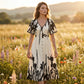 🌹🦋Rochie midi elegantă cu decolteu în V și imprimeu botanic✨