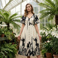 🌹🦋Rochie midi elegantă cu decolteu în V și imprimeu botanic✨