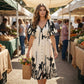 🌹🦋Rochie midi elegantă cu decolteu în V și imprimeu botanic✨