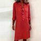 Rochie-cămașă din in cu decolteu în V și volane pentru femei