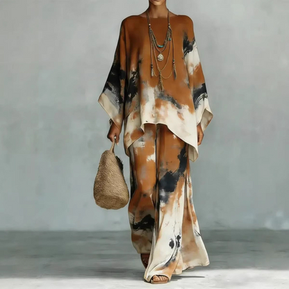 Set Pantaloni și Top cu Imprimat Abstract și Tăietură Evazată