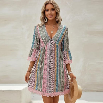 👗 Rochie boemă pentru femei, cu decolteu în V