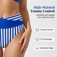 Costum de baie bikini în două piese, cu blocuri de culoare și dungi