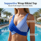 Costum de baie bikini în două piese, cu blocuri de culoare și dungi