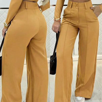 ❤️Pantaloni pentru femei, cu talie înaltă, picior larg, culoare uni
