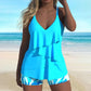 Set de costum de baie pentru femei: top cu volane și pantaloni scurți cu imprimeu