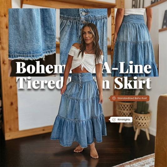 👗 ✨ Fustă lungă din denim cu talie înaltă