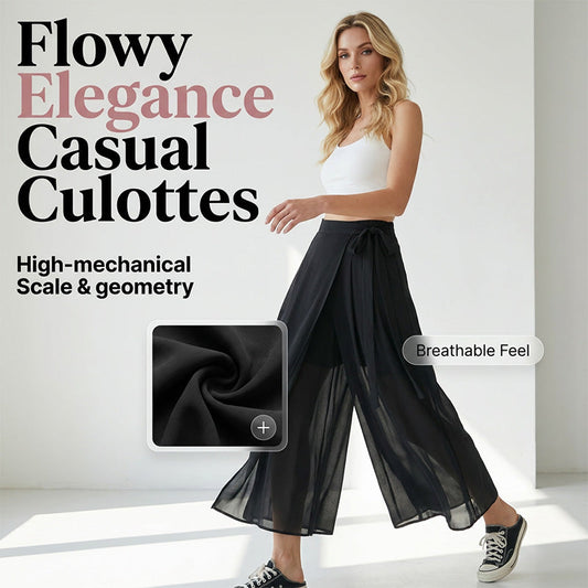 Pantaloni culotte uni, de zi cu zi, cu cordon la talie