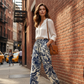 Pantaloni lungi cu imprimeu floral retro