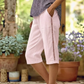 Pantaloni de vară din bumbac și in, cu lungime până la gleznă, pentru femei