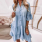 Rochie de cămașă din denim cu volane în cascadă pentru femei