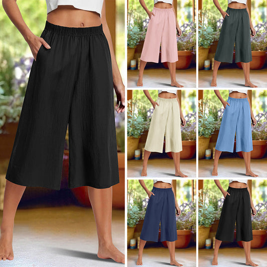 Pantaloni casual largi din bumbac și in