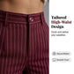Pantaloni pentru femei, cu talie înaltă, dungi late, croi evazat
