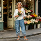 Pantaloni pentru femei cu imprimeu floral vintage, croi evazat