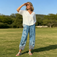 Pantaloni pentru femei cu imprimeu floral vintage, croi evazat