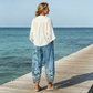 Pantaloni pentru femei cu imprimeu floral vintage, croi evazat