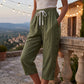 Pantaloni casual din bumbac și in pentru femei