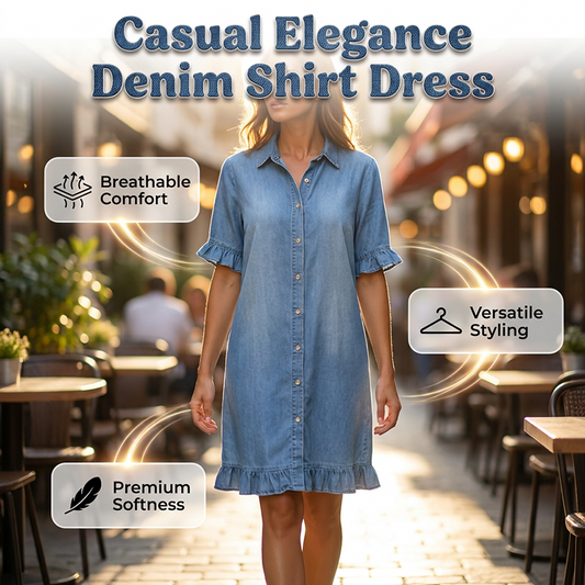 😍Rochie din denim cu croială lejeră și volane👗