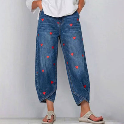 💕👖 Blugi cu imprimeu pentru femei, cu motive în formă de inimioare 💖