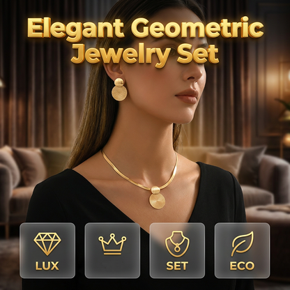✨Set elegant de colier și cercei geometrici | Bijuterii premium din lanț șarpe plat, placat cu aur, pentru femei 🔶