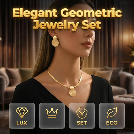✨Set elegant de colier și cercei geometrici | Bijuterii premium din lanț șarpe plat, placat cu aur, pentru femei 🔶