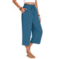 Pantaloni Capri din bumbac și in pentru femei, cu picior larg